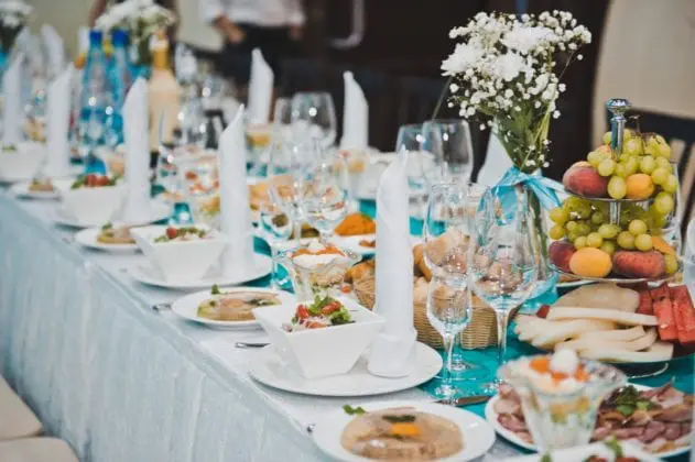 table spread of christmas party caterer
