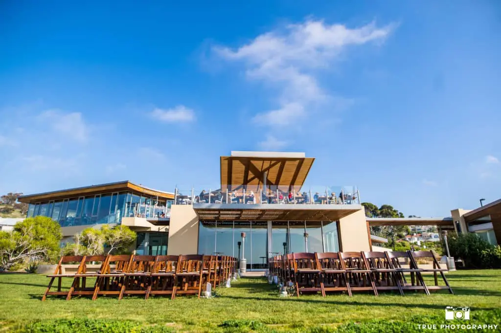 From the top of the ceremony aisle, the view of Scripps Seaside Forum is beautiful.