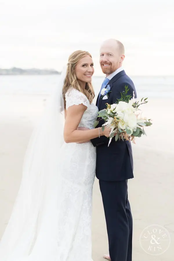 Beach wedding bride and groom