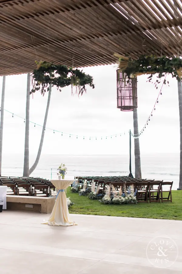 The ceremony space is set facing towards the ocean