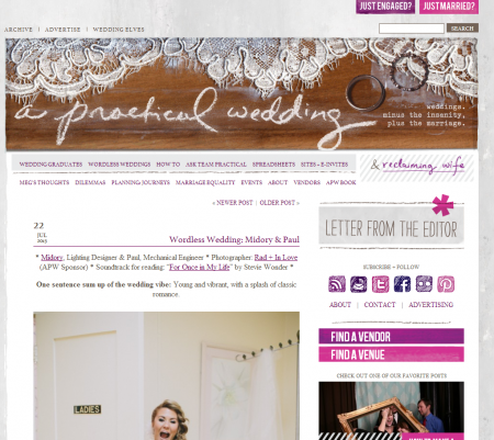 Wordless Wedding- Midory & Paul « A Practical Wedding- Ideas for Unique, DIY, and Budget Wedding Planning