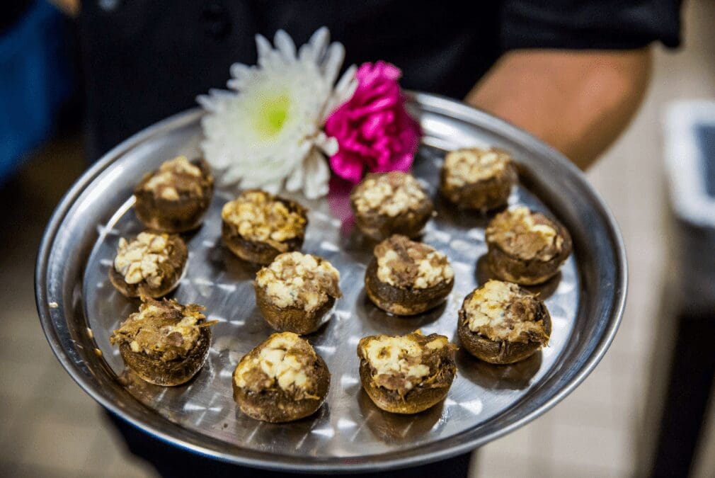 Risotto stuffed mushrooms vegetarian office party snack